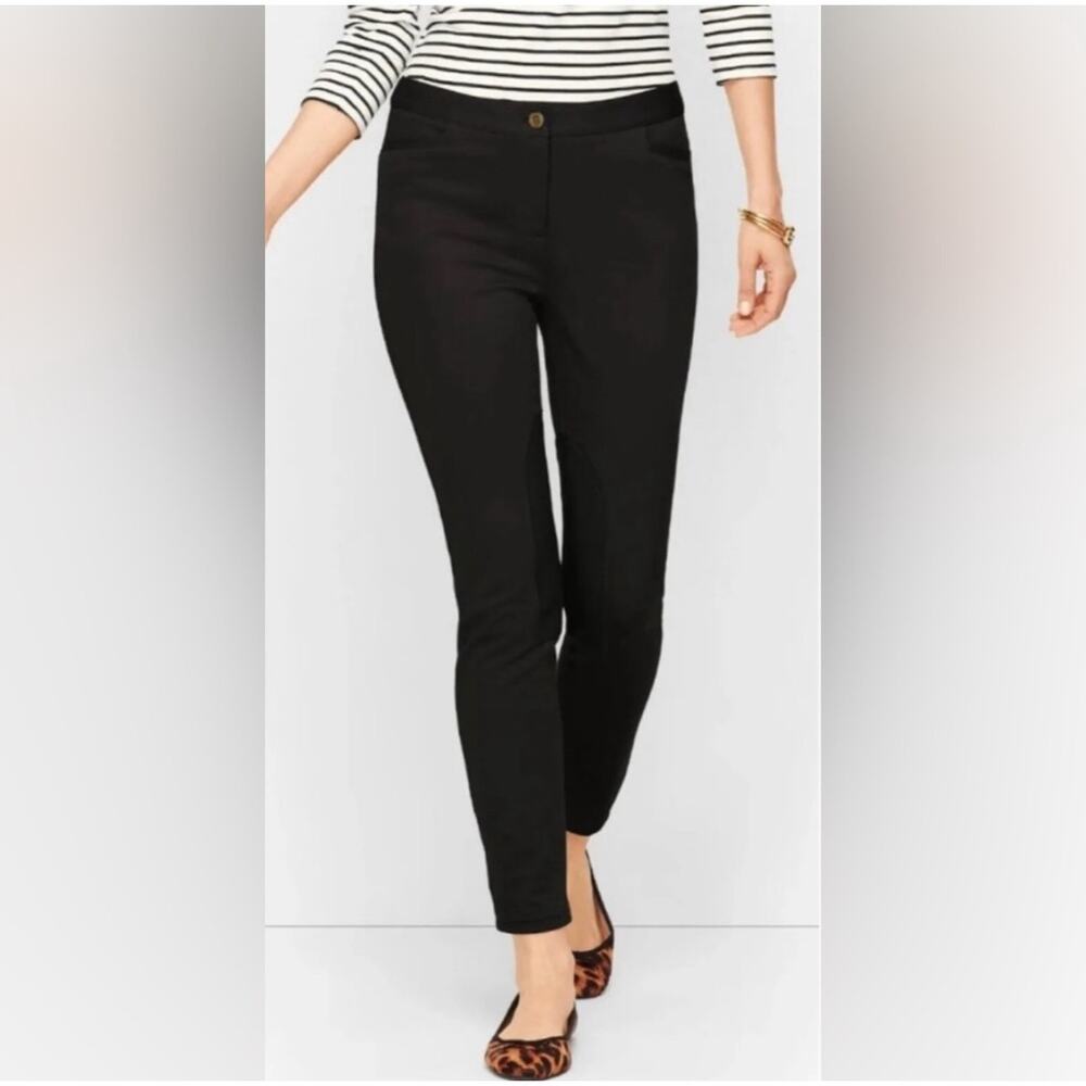 Talbots 10P Skinny Ankle Black Dalton Pants Faux Suede Patche Equestrian Style